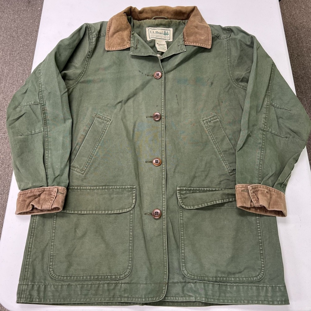 L.L. Bean Field Coat Womens Large Green Corduroy Trim Barn Jacket 0BGX4